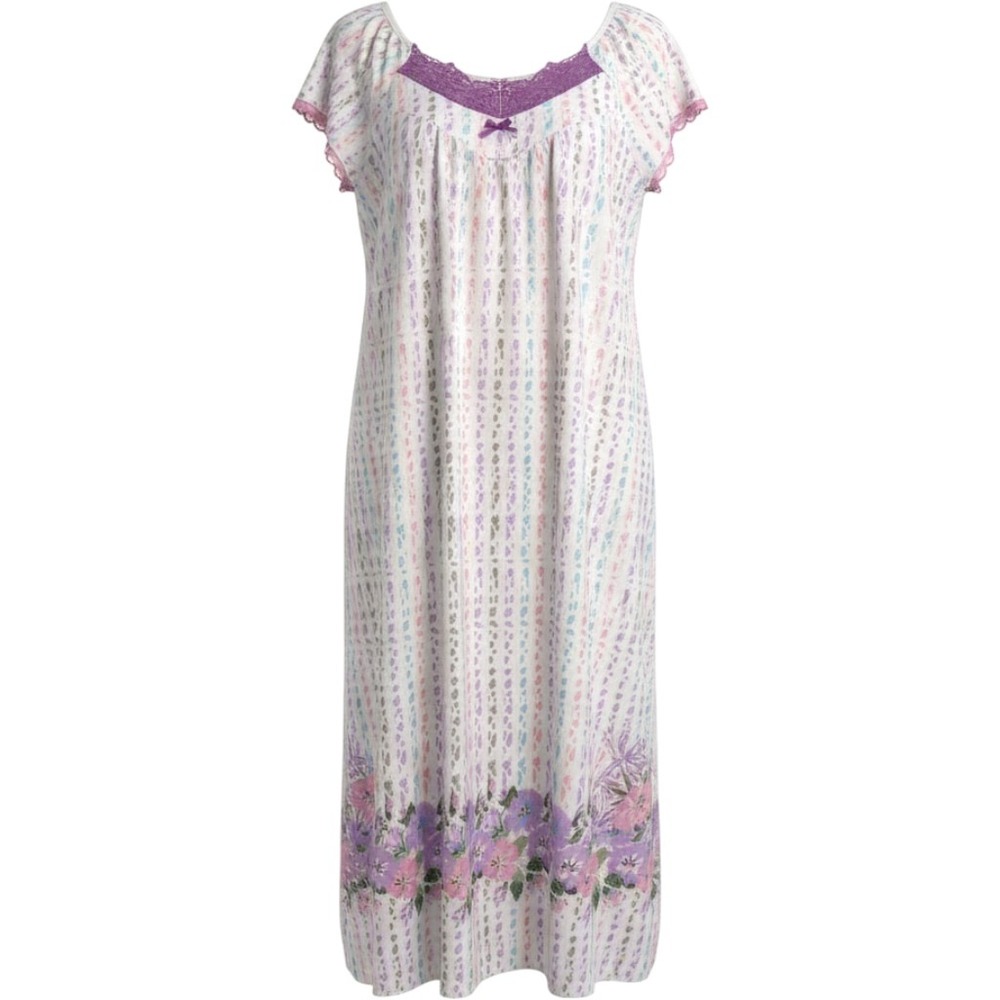 Betsy TW Womens 2X Nightgown Multi Color Abstract Floral Lace Trim Sleep Dress